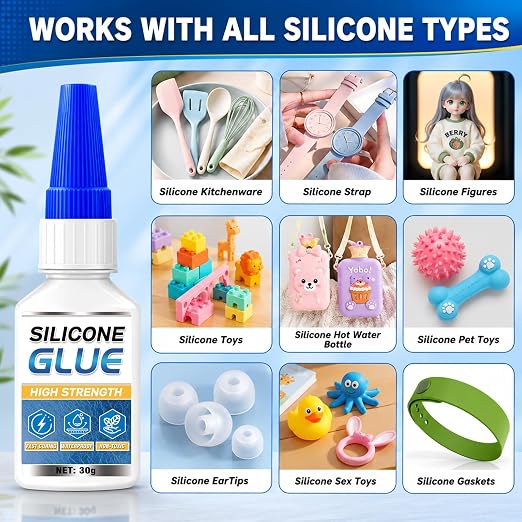 Silicone Glue Clear, 30g Strong Adhesive for Rubber, Liquid Silicone, TPU, TPR & TPE, Fast Curing, Waterproof, Flexible Bonding