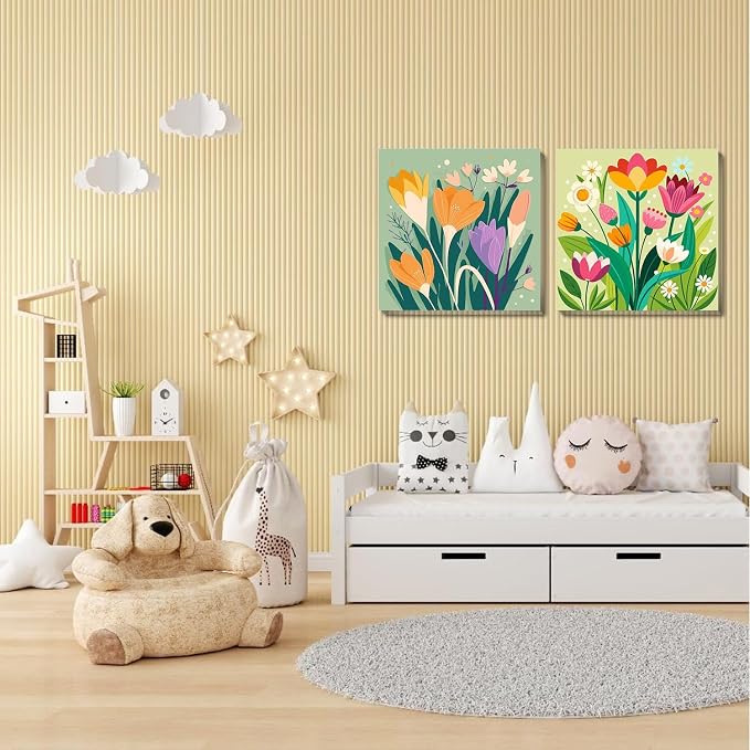 Sretoul 4 Pack Paint by Numbers Kit for Adults Framed Easel Flowers 8x8 in
