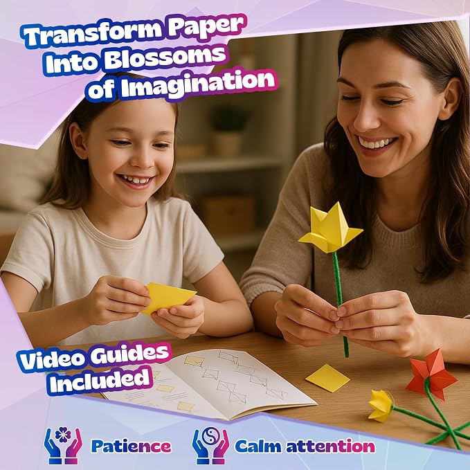 Pinwheel Crafts Flower Origami Kit for Kids Ages 8-12 | 150 Pcs Origami Paper Kit w/Multicolor Folding Papers, Chenille Stems,Buttons and Jewels, Arts and Crafts Paper Book for Kids Ages 6+ | 100 multicolor folding sheets, 20 chenille stems, 30 buttons...