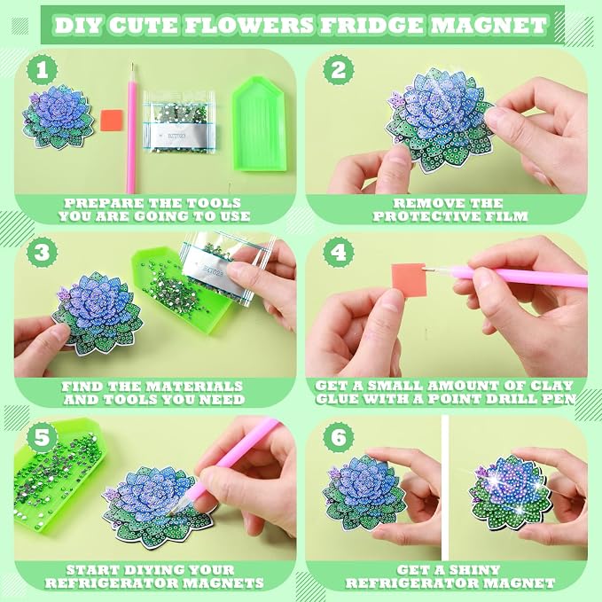 Remuuly 30 Pcs Succulent Diamond Painting Magnets Diamond Art Magnets Kits | Plant Diamond Art Kits for Adults, Refrigerator Magnet, 5D Rhinestone Fridge Magnetic Sticker, Diamond Club Gifts, DIY Crafts