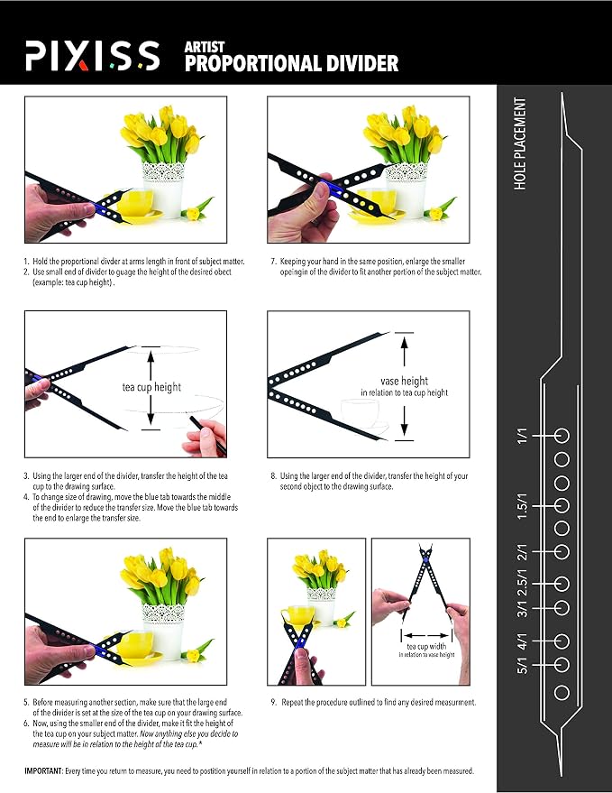 Pixiss Artist 10" Proportional Divider - Drawing Tool for Artists - Gray Scale Value Finder, Color Wheel and Artists View Catcher Finder - Drawing Supplies & Drafting Tools
