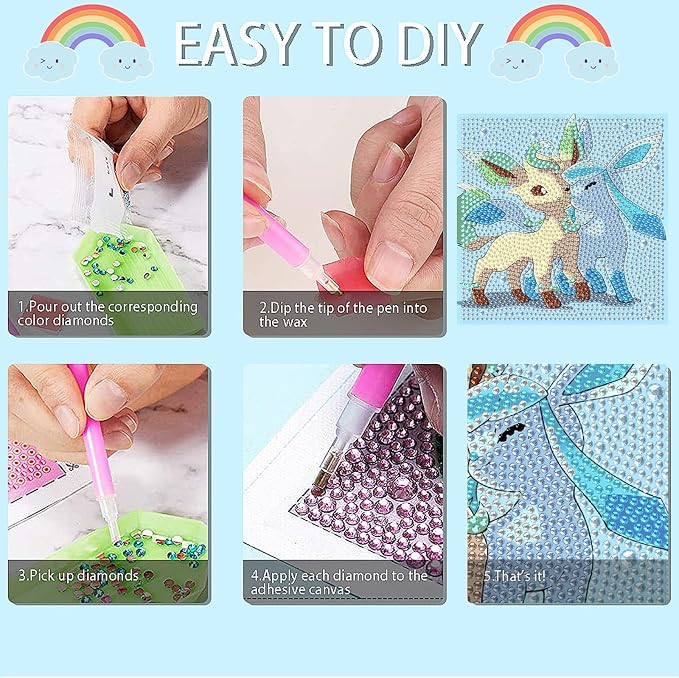 LWZAYS 4 Pack 5D Anime Diamond Painting Kits for Kids, Gem Crafts for Kids | DIY Crafts Diamond Art Kit for Kids,Full Round Drill Big Gem Art for Kid,Home Wall Decoration 6X6 inch