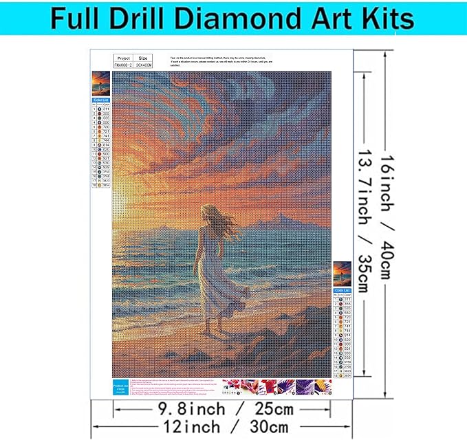 2Pack Couple Diamond Painting Kits for Adults Sunset Ocean Split Art 12x16"