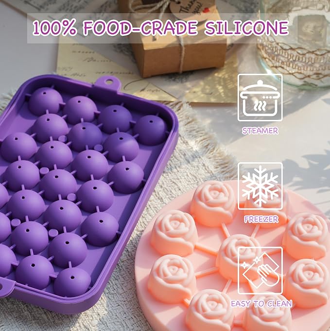 Soap Making Kit with 2 Silicone Molds (Grape & Rose), Gift Bags, Gift Tags, Ribbons & Jute Twine - 26 Pcs DIY Craft Set,Mold for Handmade Soap Making Gift - Idea for Adults & Crafters