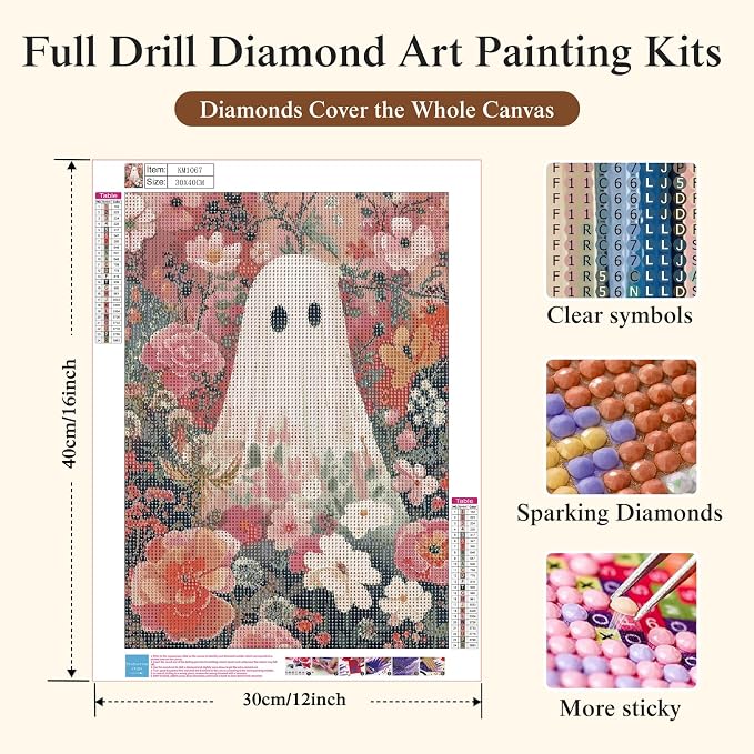 CSZPPQAF Floral Ghost Diamond Painting Kit for Adults,Halloween Diamond Art