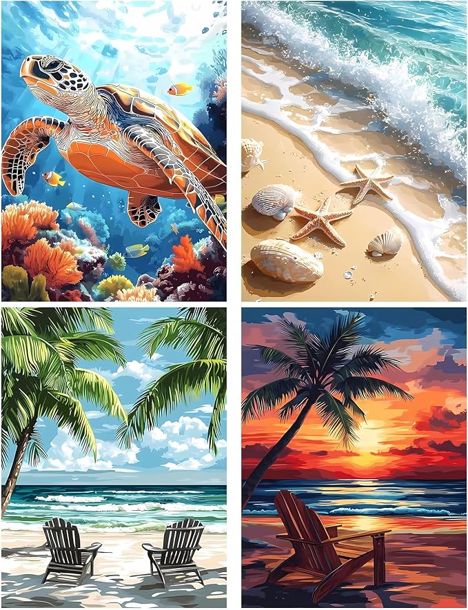 4 Pack Diamond Art Kits for Adults, Beach Diamond Painting Kits 12x16 Inch