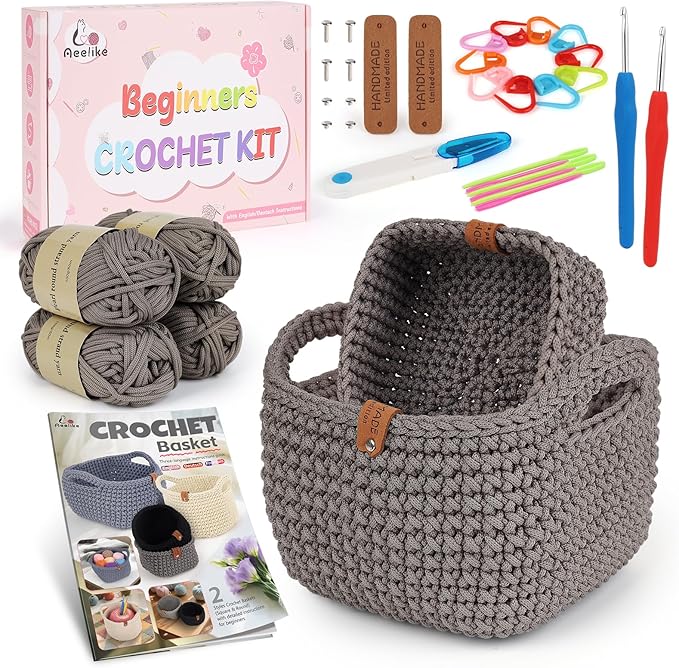 27PCS Crochet Basket Kit for Beginners,Camel Square Basket,Gift Box Package