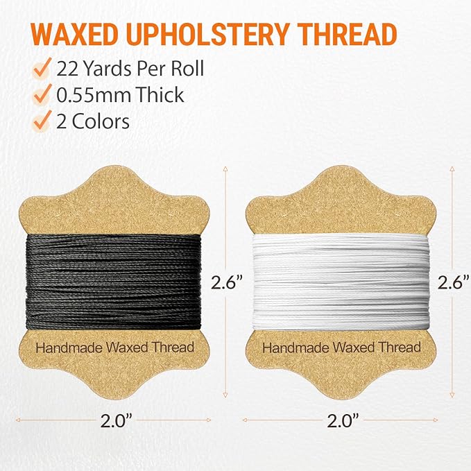 VONEEDL Upholstery Repair Kit: Waxed Sewing Thread (2 Colors: Black and White) & Heavy Duty Needles (11 PCS) for Leather, Canvas & Quilting Thread