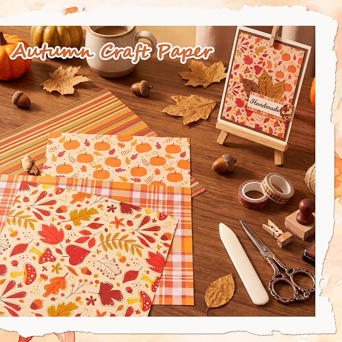 24 Sheets Fall Thanksgiving Scrapbook Paper Double-Sided, 11.4×11.4 Inch