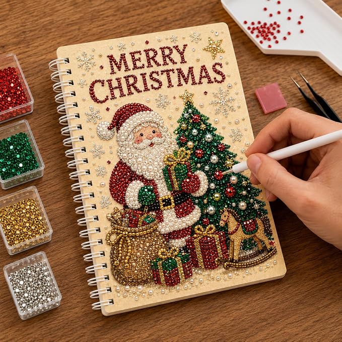 100 Pages DIY Christmas Pearl Diamond Art Painting Notebook，Style I