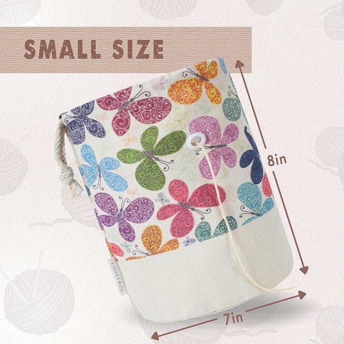 TOGETRUE Yarn Bag, Small Knitting Crochet Bag, Portable Yarn Storage Bags Organizer for Crocheting Project, Store Skein Ball, Short Knitting Needle (Butterfly)