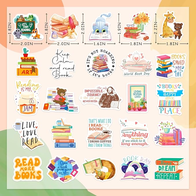 200PCS Book Stickers for Kids, Bookish Reading Decals Bulk Pack