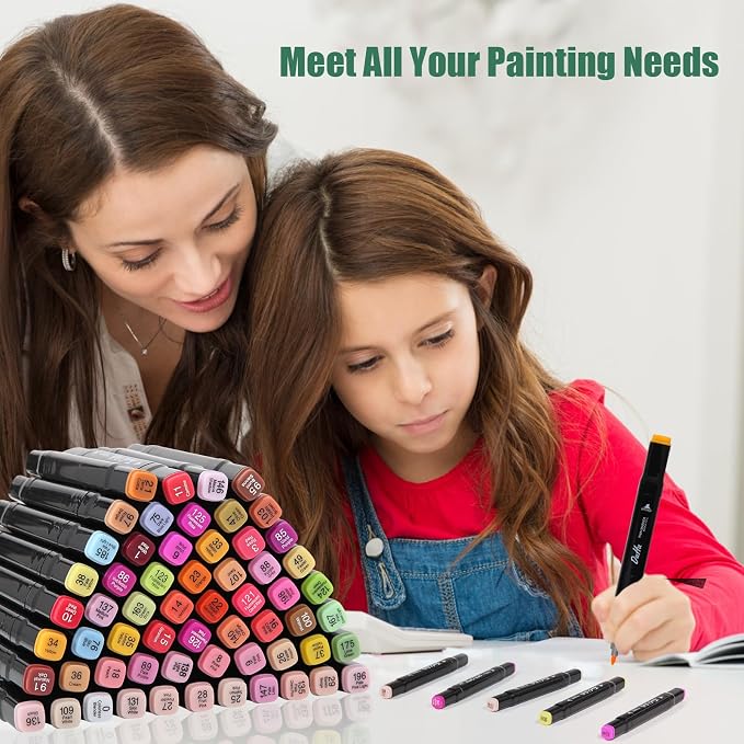 Art Marker Sets 100 Colors - Alcohol Based Markers Dual Tips Art Supply | Double Side Tips Marker with Blender for Drawing Sketching Coloring - Professional Permanent Markers for Kids Adult Artist