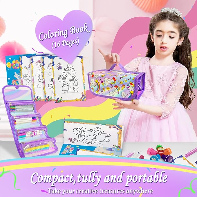 56 PCS Washable Scented Markers Coloring Kits with Glitter Pencil Case