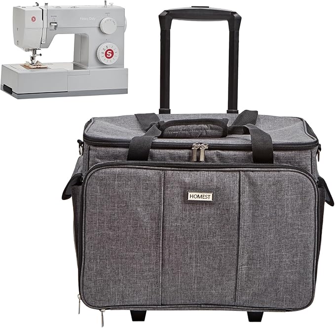HOMEST Deluxe Sewing Machine Case with Wheels, Rolling Trolley Tote
