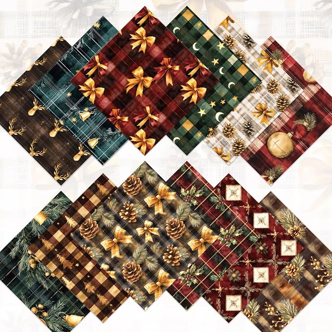 Christmas Scrapbook Paper Pad,6"×6” Single-Sided Decopodge Craft Cardstock Paper, Scrapbooking DIY Decorative Background Cardmaking Supplies 24 Sheets 12 Designs