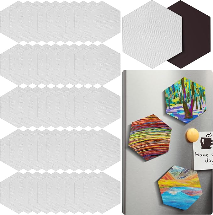 Engrowtic 50 Pcs Magnetic Painting Canvas Panels, 3 in, Regular Hexagon