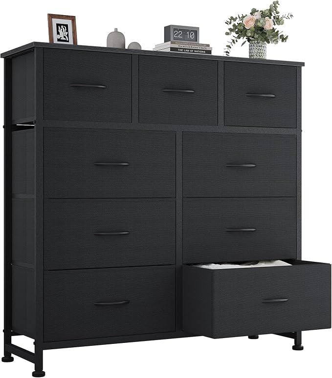 OLIXIS 9 Drawer Black Dresser for Bedroom, Closet Organizer Storage Tower