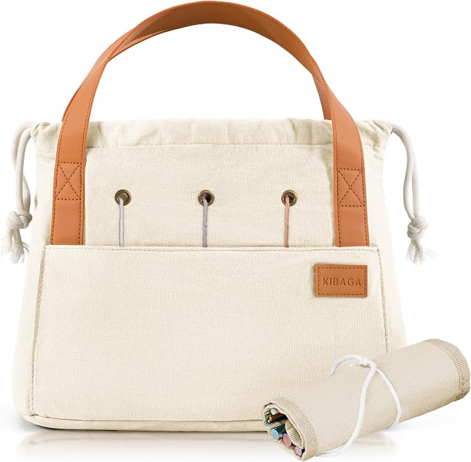 Stylish Crochet Bag Organizer for Yarn - Durable Canvas with 8 Pockets