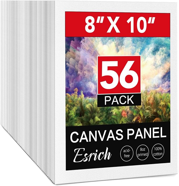 ESRICH 56 Pack 8x10 Primed Canvas Boards Bulk for Acrylic Painting | Blank Cotton Acid-free Surface, Gesso Primed for Oil, Watercolor. Painting Supplies for Classrooms, Paint Parties and Homes