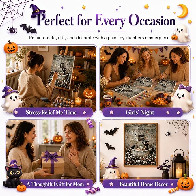 TELMOXA Halloween Paint by Numbers Kit for Adults, 16x16 in | Witch Paint by Numbers, Acrylic Oil Painting, Colored Canvas, Painting Kit, DIY Craft Kits, Gifts, Home Wall Decor