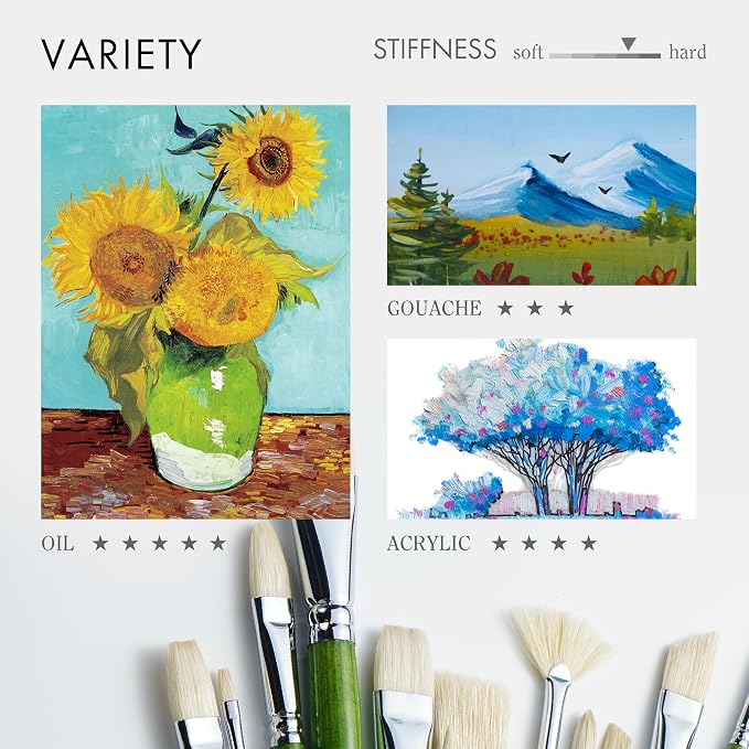 ARTIFY 15-Piece Professional Oil Paint Brush Set - Natural Hog Bristle, No-Shedding, Handcrafted by Masters for Oil/Acrylic/Gouache/Watercolor Painting (Includes Carrying Case)
