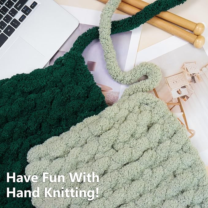 Cozyful Chunky Yarn for Hand Knitting - #10 Chunky Chenille Yarn, Jumbo Big Thick Chunky Yarns for Crocheting, Super Bulky Chunky Knit Blanket Yarns, 8 Skein (22yd, 8oz/Skein), Sage & Forest