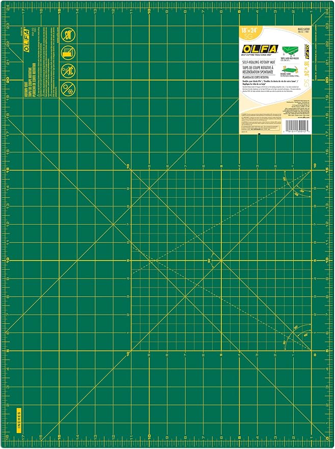 OLFA 18x24" Self-Healing Rotary Cutting Mat (RM-SG) - Double-Sided, Green | Self-healing, triple-layer, double-sided grid, rotary cutter safe - Quilting and sewing - Quilters and Crafters