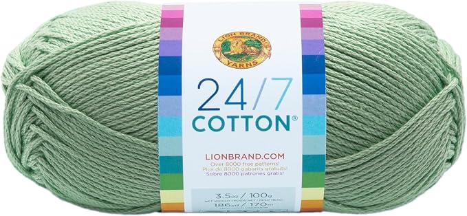 Lion Brand Yarn, 24/7 Cotton Yarn, Mint, Green, 1 Pack