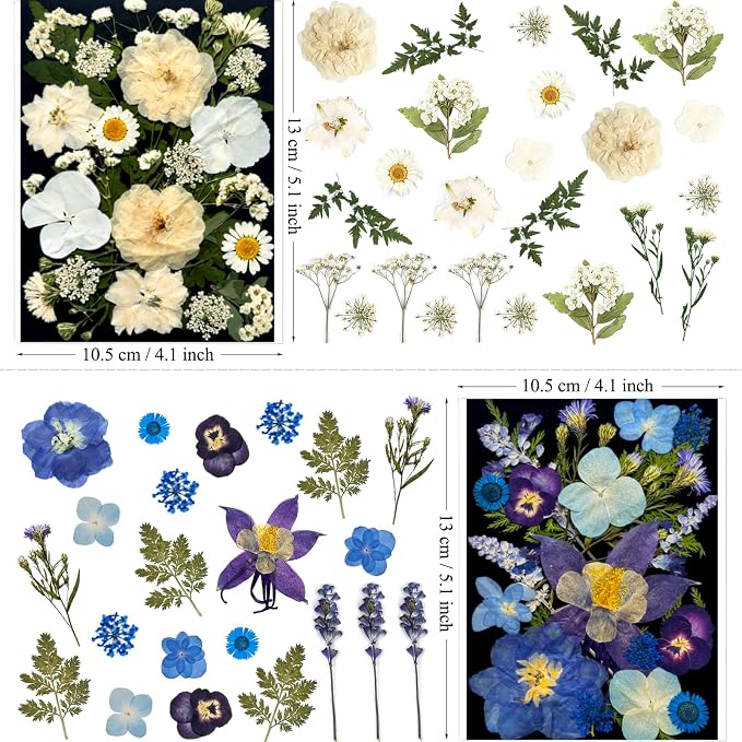 MIKIYA 92Pcs Pressed Dried Flowers for Resin, Real Assorted Natural Bulk Dry Floral Leaves for DIY Art Crafts, Epoxy Molds, Jewelry, Soap, Candle Making, Nails Decors