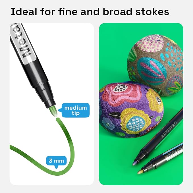 ARTISTRO 12 Metallic Paint Pens for Glass Marking - Bullet Tip