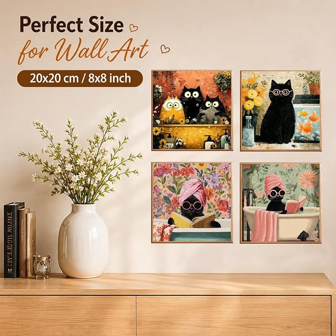 AUKELHJ 4 Pack Framed Paint by Numbers Kit for Adults, Cat, 8x8 inch