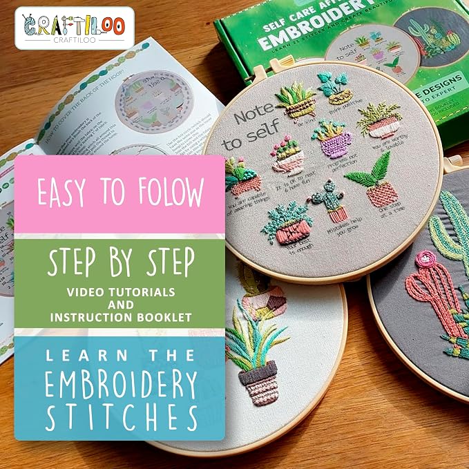 Cactus Embroidery Kits for Adults - Stamped Beginner Hand Embroidery