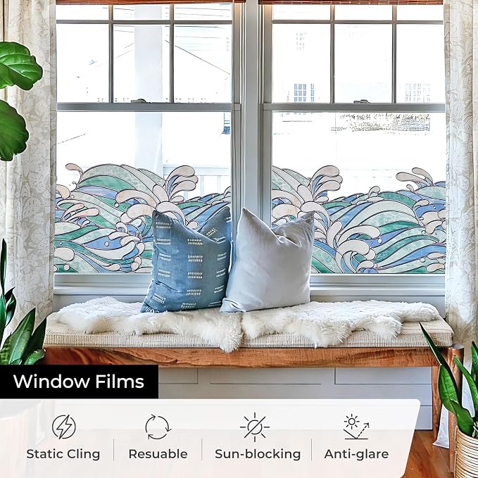 ADD.HERES Stained Glass Window Film, Window Film Decorative, 17.5 x 39.37in