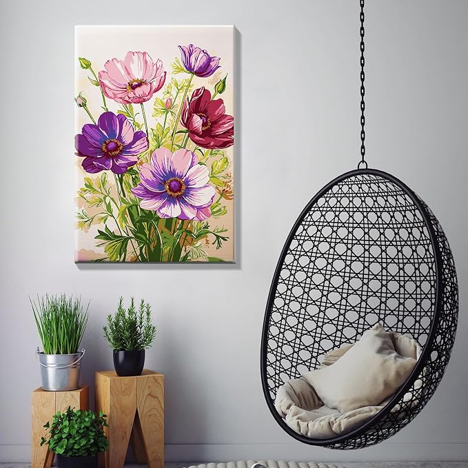 JOOZ Paint by Numbers Kit for Adults with Frame, Flowers, 8x12 Inch