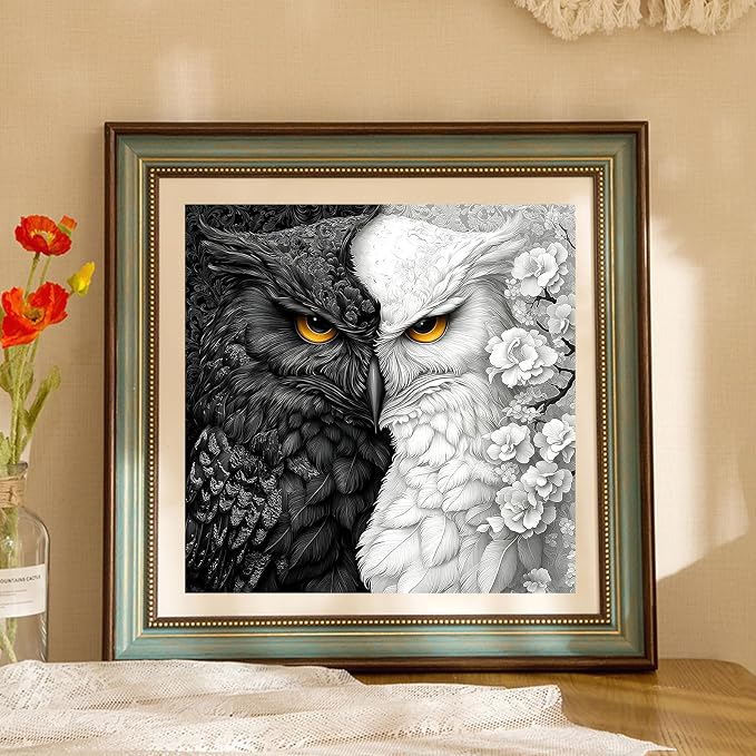 Diamond Painting Kits for Adults, Owl Diamond Art Kits for Adults, DIY 5D Diamond Painting Kits for Beginners Home Wall Decor 14x14 inch