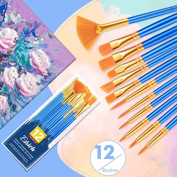 ESRICH Paint Brushes Set, 12pcs Paint Brush for Acrylic Painting (Pack of 2)