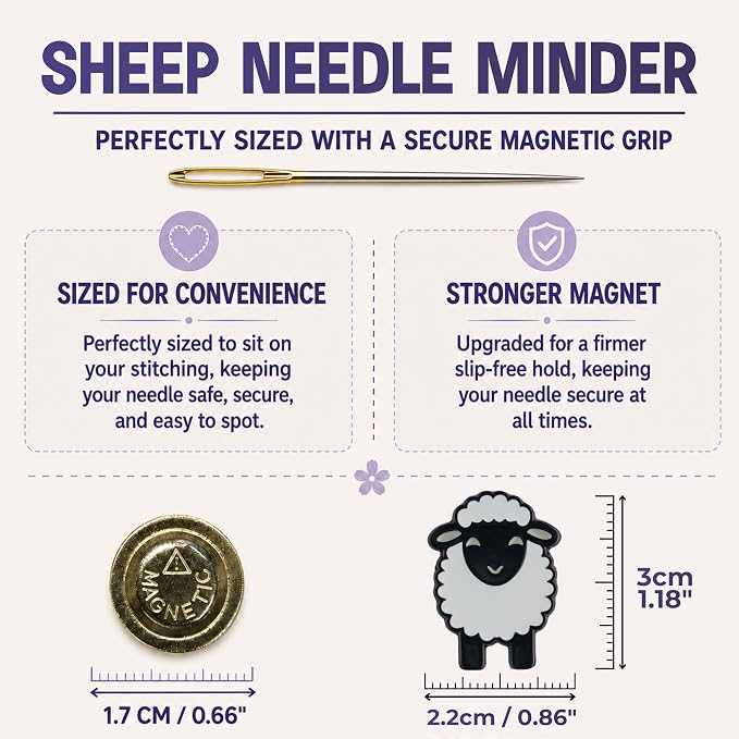 The Quilted Bear Magnetic Needle Minder, Sheep | Enamel Needle Keeper for Embroidery & Cross Stitch, Secure Holder for Sewing Needles & Pins, Strong Magnet, Sewing Accessory