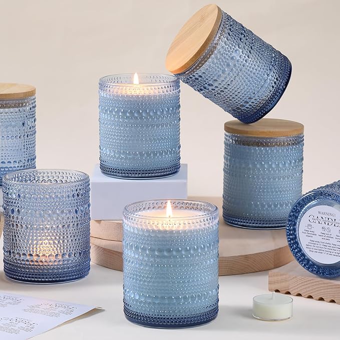 DARJEN 8 Pcs 14oz Glass Candle Jars with Lids, Candle Containers Tins-Blue | 14oz Capacity, Thick Heat-Resistant Glass, Safe for Hot Wax Pouring, Ideal for DIY & Gifts