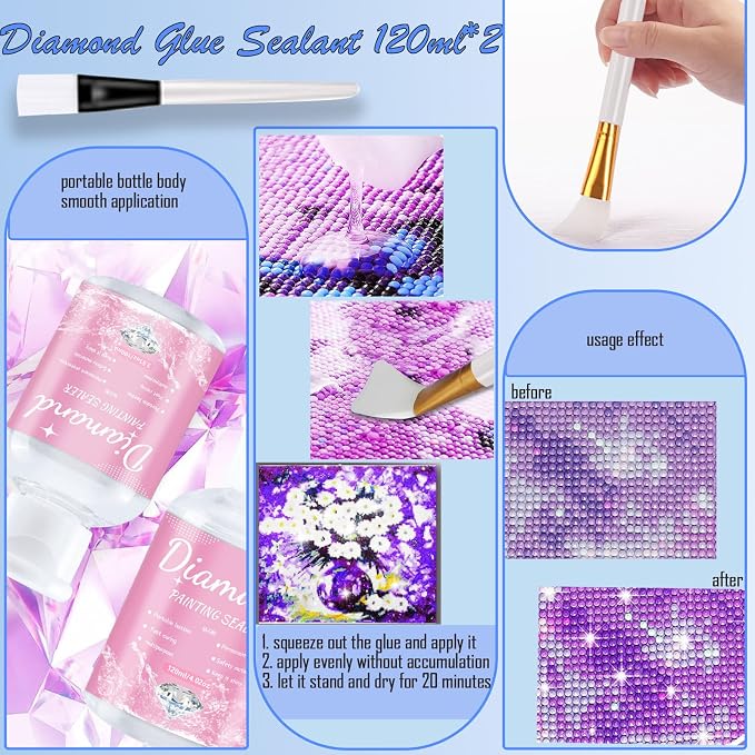 NLXCXUCY 158pcs Diamond Art Accessories Kit All-Inclusive Diamond Painting Tool Set with A4 Diamond Painting Light Pad,Diamond Art Sealer Glue,Diamond Correction,Pens Storage Box for DIY Craft