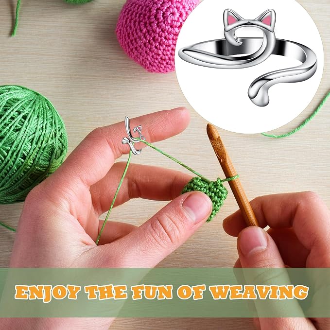 6Pcs Knitting Crochet Tension Ring for Fingers with Box | Metal Open Crochet Ring, Adjusts for Finger Tension, Speeds Up Braided Knitting Work, Ideal Gifts for Mom Grandma Crocheters