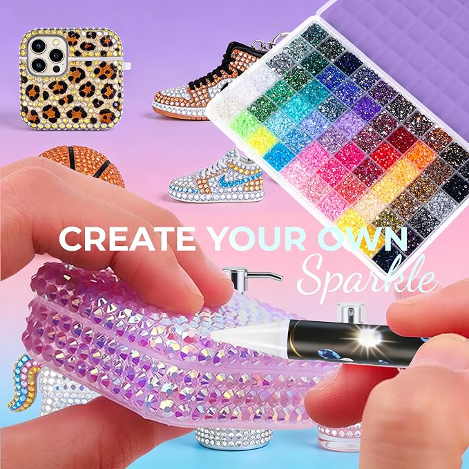 Bedazzling Kit 48000Pcs 60 Colors Resin Jelly Rhinestones, Multicolor 3mm Flatback Gems for Diamond Art, Bedazzler Kit with 4Pcs 10ml B7000 Jewelry Glue & Tools - Christmas Birthday Gifts for Women