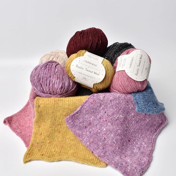 Rustic Tweed Wool Yarn, 1oo% Australian Wool, DK, 4 Skeins 200g/656yds (3150 Mauve Lilac Fleck), Natural Wool Feel | Colorful Flecks | Classic Yet Modern Style
