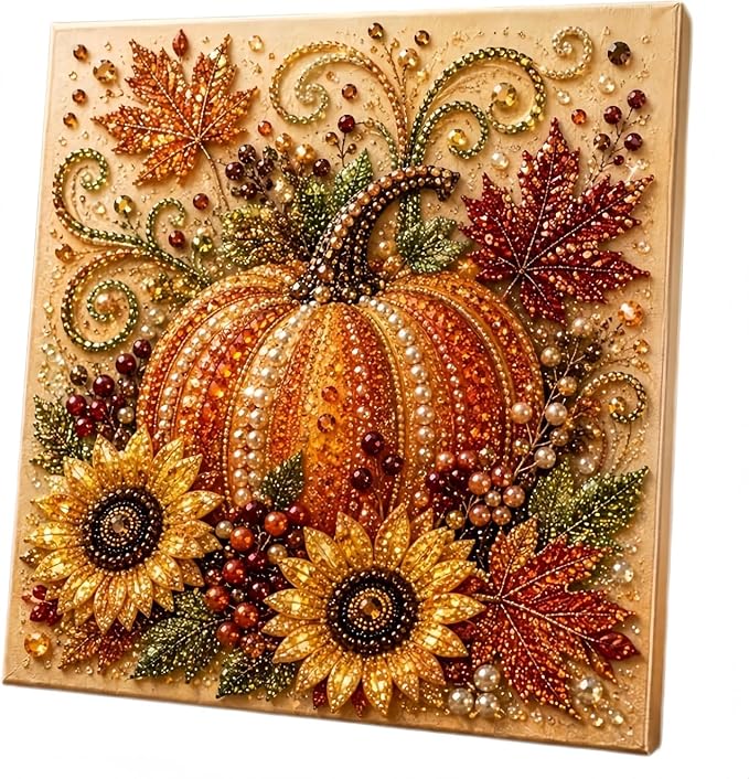 Autumn Pearl Painting Kit Cute 5D Pearl Painting Crafts for Adults，C | Pumpkin Diamond Art Kit for Beginner, Diamond DIY Kit for Thanksgiving Birthday Holiday Gift 1