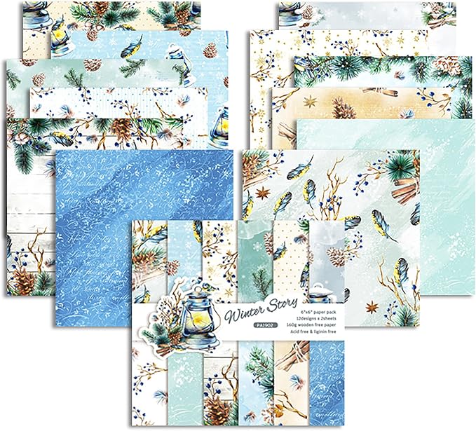 Christmas Pattern Scrapbook Paper, 6 Inch Card Production Supplies, 24 Sheets Single Sided Acid-Free Cardstock Greeting Card, Handmade Gift Journaling Craft Kits (B-style)