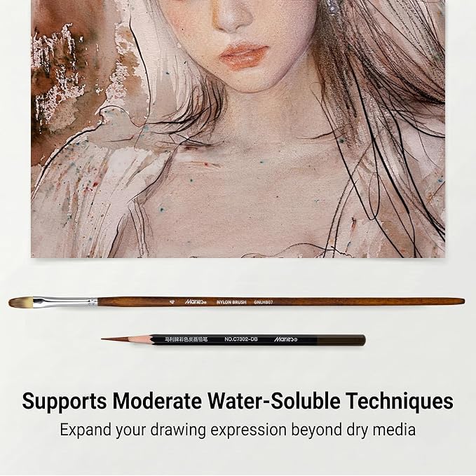 Marie's Professional Charcoal Drawing Set - Premium Artist Sketching Pencils for Portraits & Fine Art - Ideal for Professional Artists & Studio Creation(Light Brown)