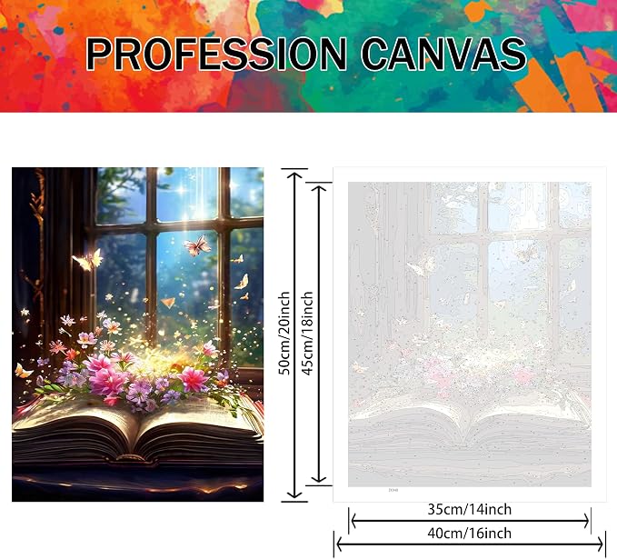 Yunruily Butterfly Book Paint by Number Adult-Butterfly Canvas Paint by Numbers for Adults,Flowers Paint by Number Kits on Canvas for Gifts Home Wall Decor(16x20inch)