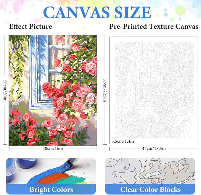 ZRIZQ Paint by Numbers Kit for Adults Beginner,Flowers Window,16x20