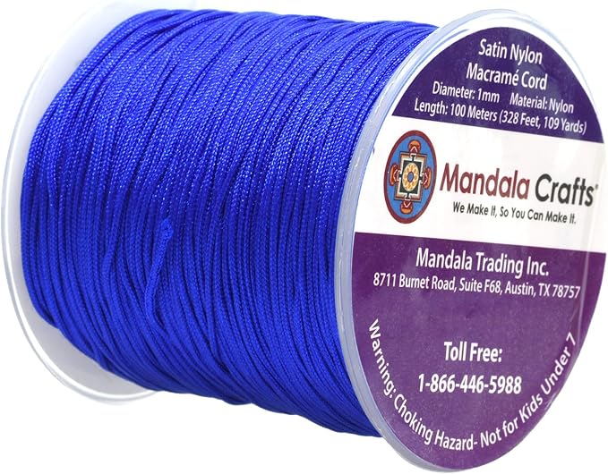 Mandala Crafts 1mm Royal Blue Rattail Nylon Satin Cord for Jewelry Making