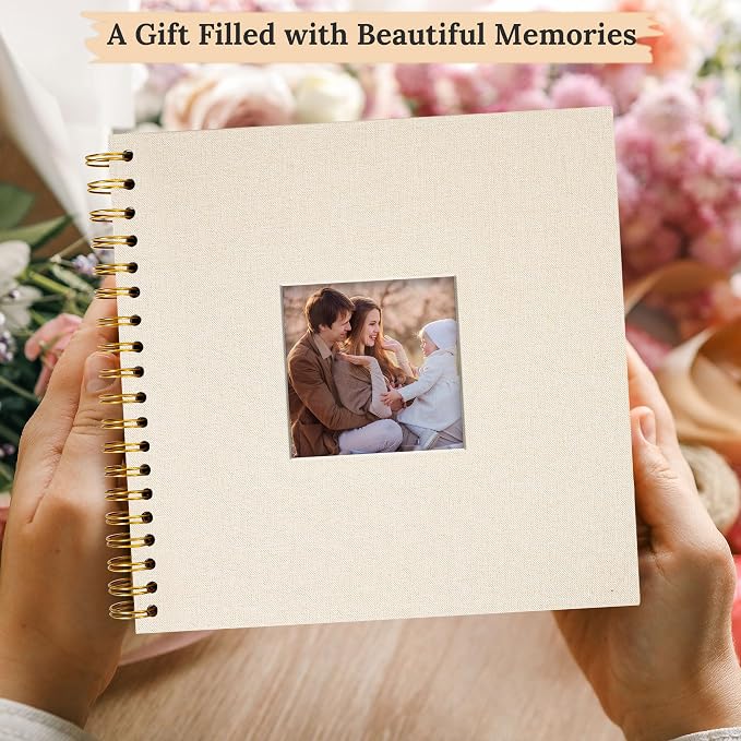 10"x10" Scrapbook Photo Album Linen Cover 40 Sheets 80 Pages White Paper | Beige Hardcover Kraft White Pages Memory Book, for Travel Wedding Guest Book Christmas Baby Fits 4x6 & Instant Photos